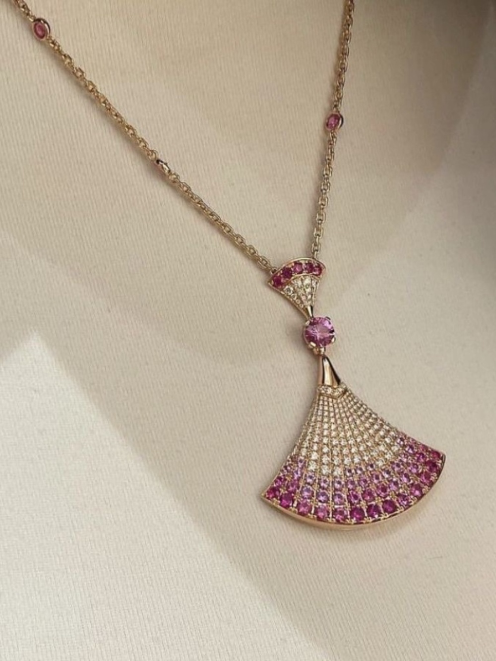 Rose Gold Round Lab Ombre Pink Sapphire Chain Necklace & Bracelet Set